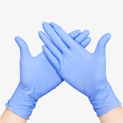 戴手上戴在手上的蓝色橡胶手套高清图片