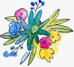 水彩手绘蓝色花卉素材