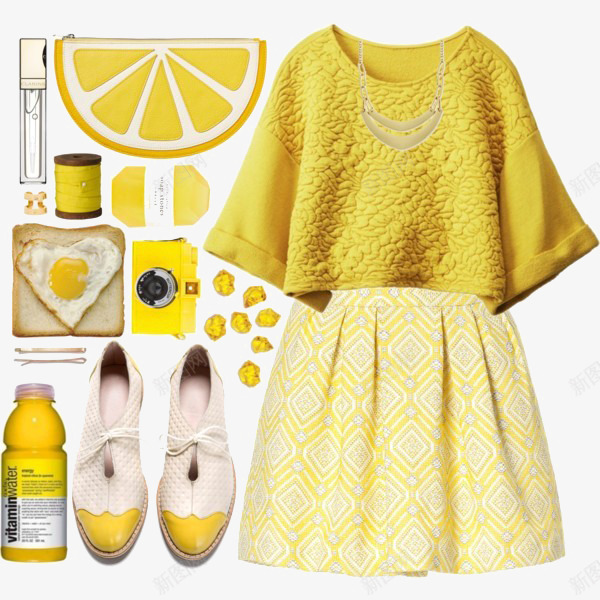 黄色裙装搭配png免抠素材_新图网 https://ixintu.com 服装搭配 鞋子 黄色裙装搭配