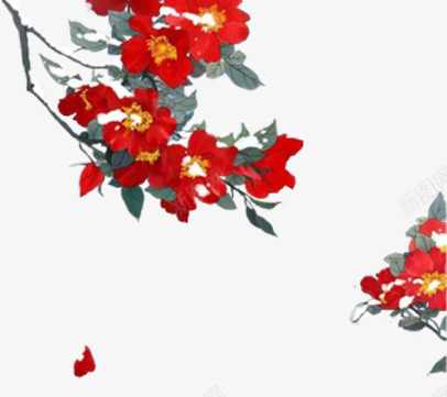古风手绘红花png免抠素材_新图网 https://ixintu.com 古风素材 红色素材 花朵素材 装饰图案