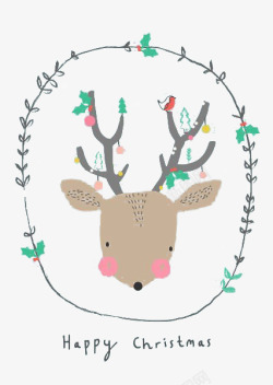 棕色圣诞小鹿和花环素材