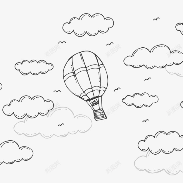 云背景的手工绘制的气球放飞png免抠素材_新图网 https://ixintu.com 云 云线 天空 手绘 氢气球