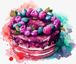 淡雅水彩画手绘水彩蛋糕矢量图高清图片