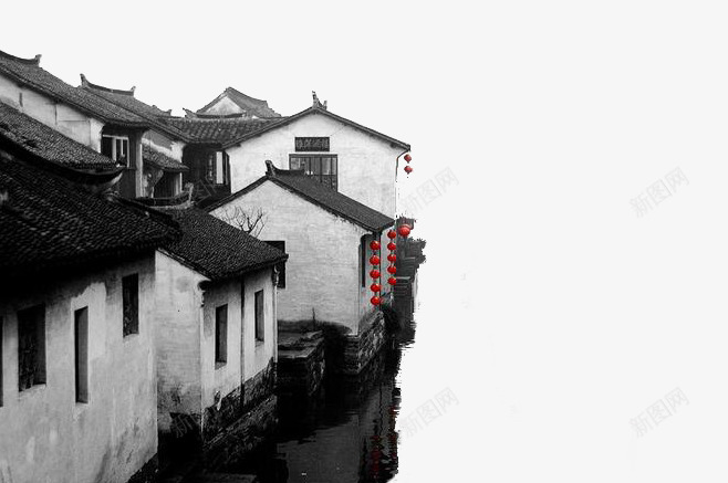 水墨古镇png免抠素材_新图网 https://ixintu.com 古镇 宁静 水墨 风情