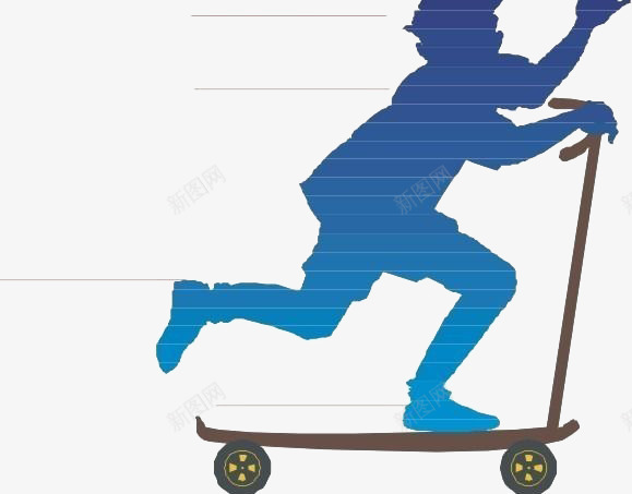 手绘滚轮滑板车少年背影png免抠素材_新图网 https://ixintu.com 创意 现代 简约 蓝色