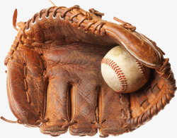 皮质手套老旧的皮质棒球手套和白色棒球高清图片