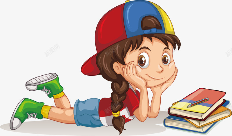 趴着看书的女孩png免抠素材_新图网 https://ixintu.com 学习 幼教 看书 矢量素材 阅读