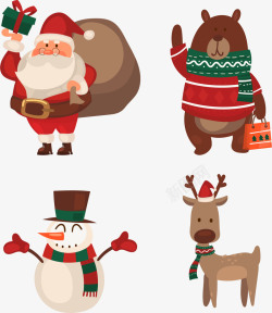 冬天麋鹿邮票4款卡通圣诞角色矢量图高清图片