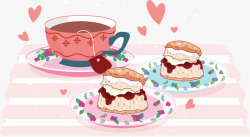 英式松饼杯浓缩奶油草莓茶高清图片