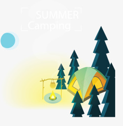 夏天夜晚露营帐篷矢量图素材