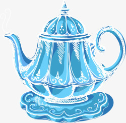 手绘蓝色茶壶矢量图素材