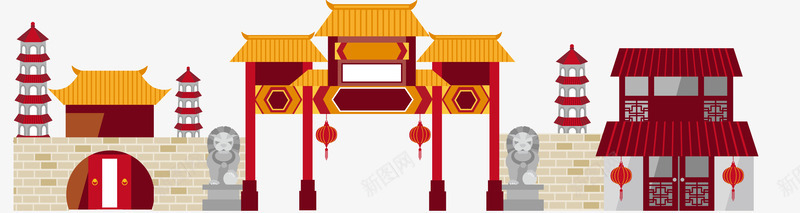 中式建筑png免抠素材_新图网 https://ixintu.com 中国风元素 中式建筑 卡通中国传统建筑 城楼 塔 牌坊