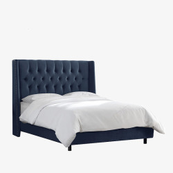 经典美式毛毯卧室家具18米布艺拉扣双人床高清图片