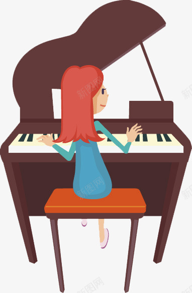 弹钢琴的女孩图png免抠素材_新图网 https://ixintu.com 可爱 咖啡色 女孩 电子琴 钢琴 长头发 音乐器材