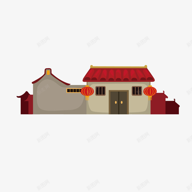 中国风小屋手绘矢量图ai免抠素材_新图网 https://ixintu.com 个性 小屋 屋子 平房 手绘矢量 灰色 简约插图 红色灯笼 矢量图