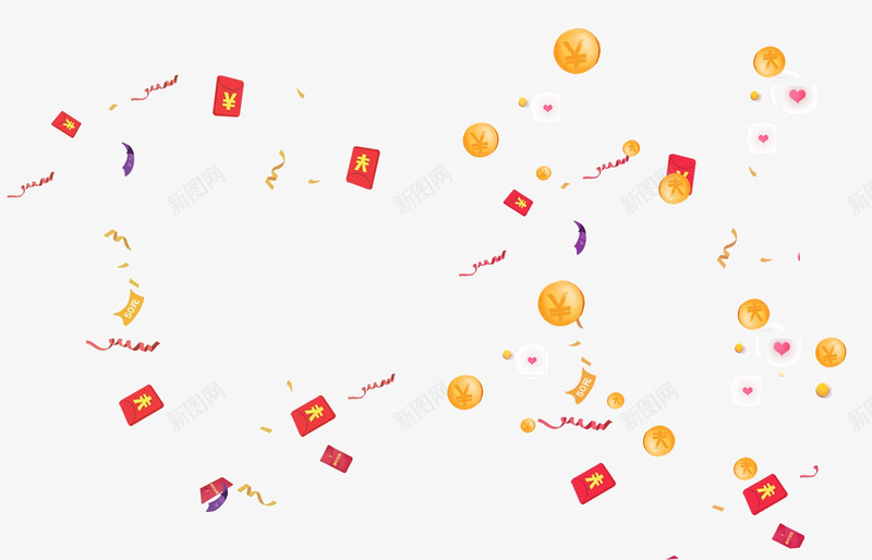 漂浮的红包金币png免抠素材_新图网 https://ixintu.com 彩带 活动 红包 装饰 金币