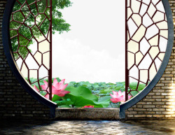 荷花墙中国风元素高清图片