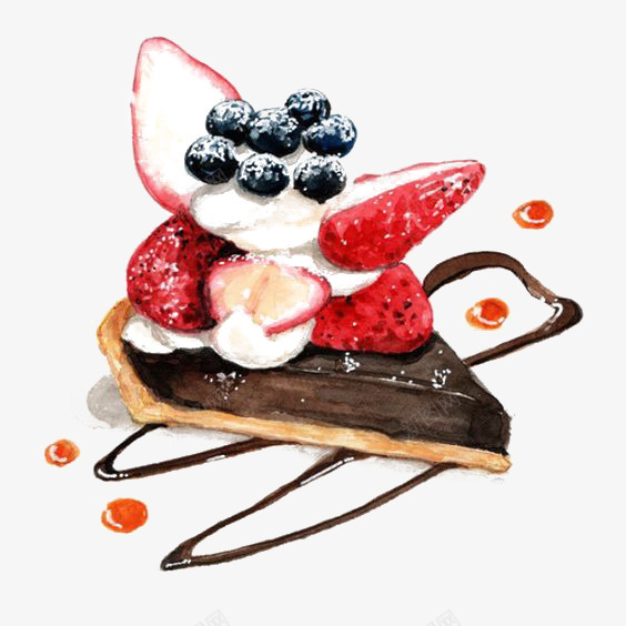 卡通草莓蛋糕png免抠素材_新图网 https://ixintu.com 卡通 巧克力 手绘 插画 水果 草莓 蓝莓 蛋糕