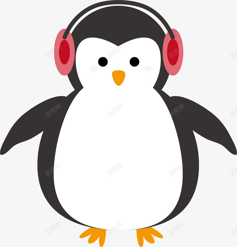 黑色卡通耳麦企鹅png免抠素材_新图网 https://ixintu.com 冬天 冬季 卡通企鹅 可爱企鹅 装饰图案 黑色企鹅