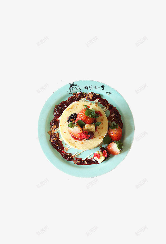 蓝色盘子装的草莓蛋糕png免抠素材_新图网 https://ixintu.com 巧克力 甜点 草莓 蛋糕