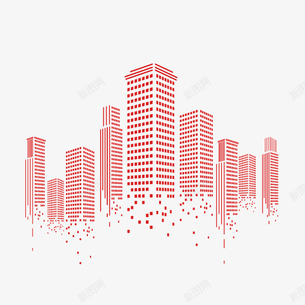 城市高楼扁平化线条红色png免抠素材_新图网 https://ixintu.com 城市 扁平化 红色 线条 高楼