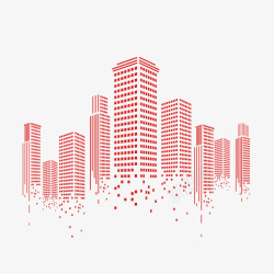 高楼大城市高楼扁平化线条红色高清图片