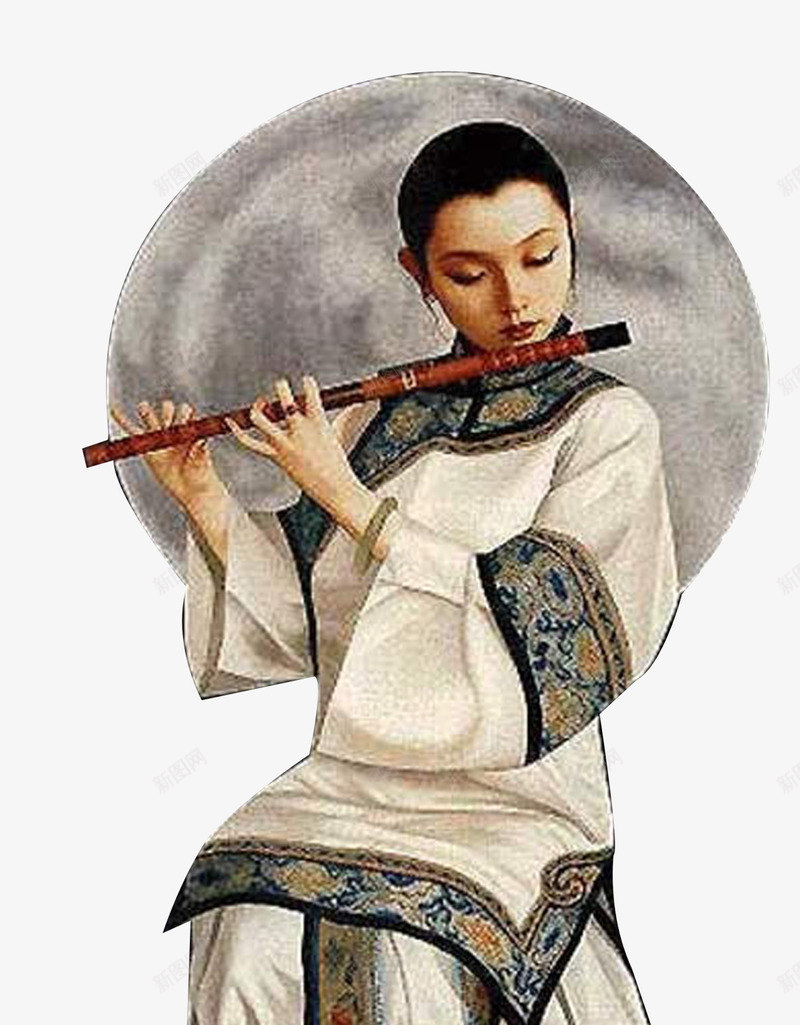 吹笛子的女人png免抠素材_新图网 https://ixintu.com 中国风 乐器 古代美女 吹笛子 复古图片