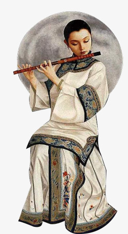 吹笛子的女人素材