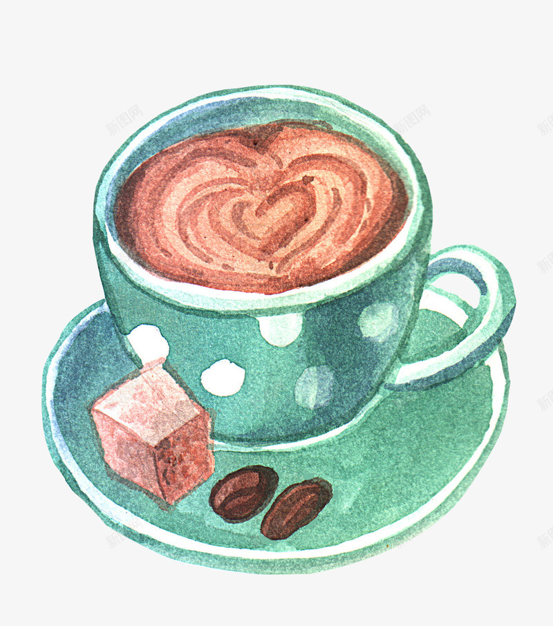 手绘绿色咖啡杯子png免抠素材_新图网 https://ixintu.com 创意绿色 卡通手绘 咖啡 咖啡豆 杯子 水墨 水彩 食物
