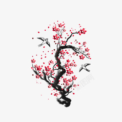 中国风梅树中国风水墨红腊梅矢量图高清图片