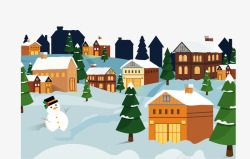 冬天之夜冬天雪地上圣诞节小镇矢量图高清图片