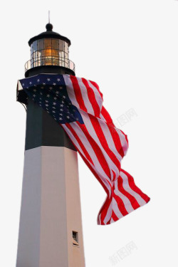 灯塔与美国国旗素材