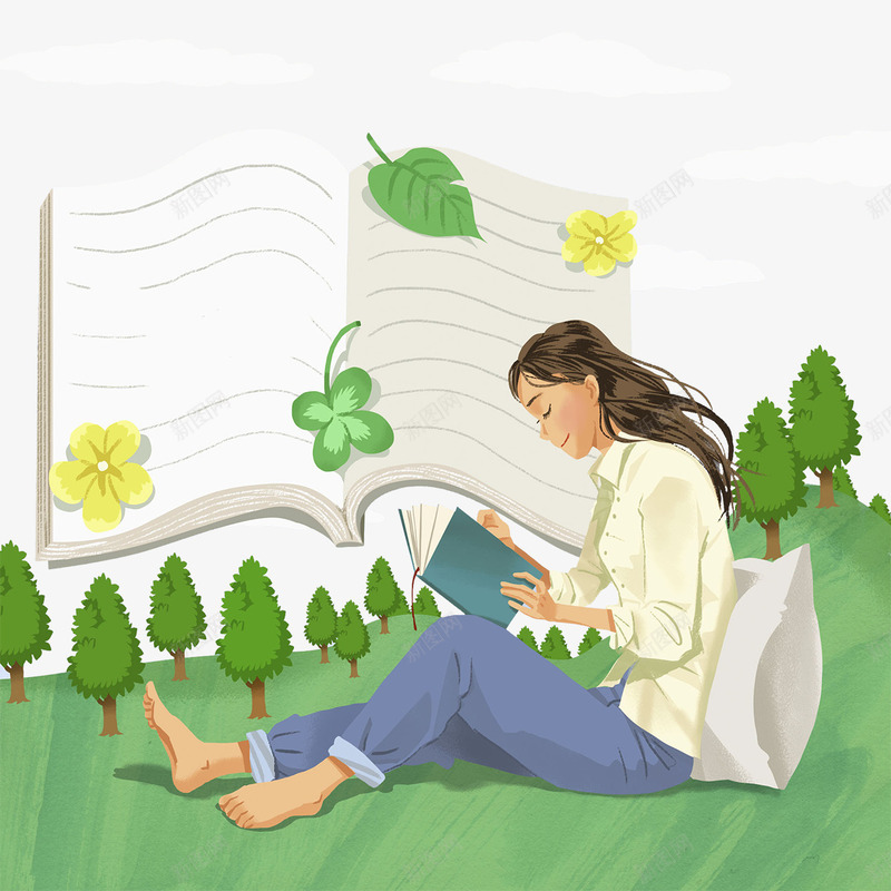 装饰插图坐在草地上看书的女孩png免抠素材_新图网 https://ixintu.com 书 人物 坐在草地上 大树 女孩 看书 草地上的人 装饰插图