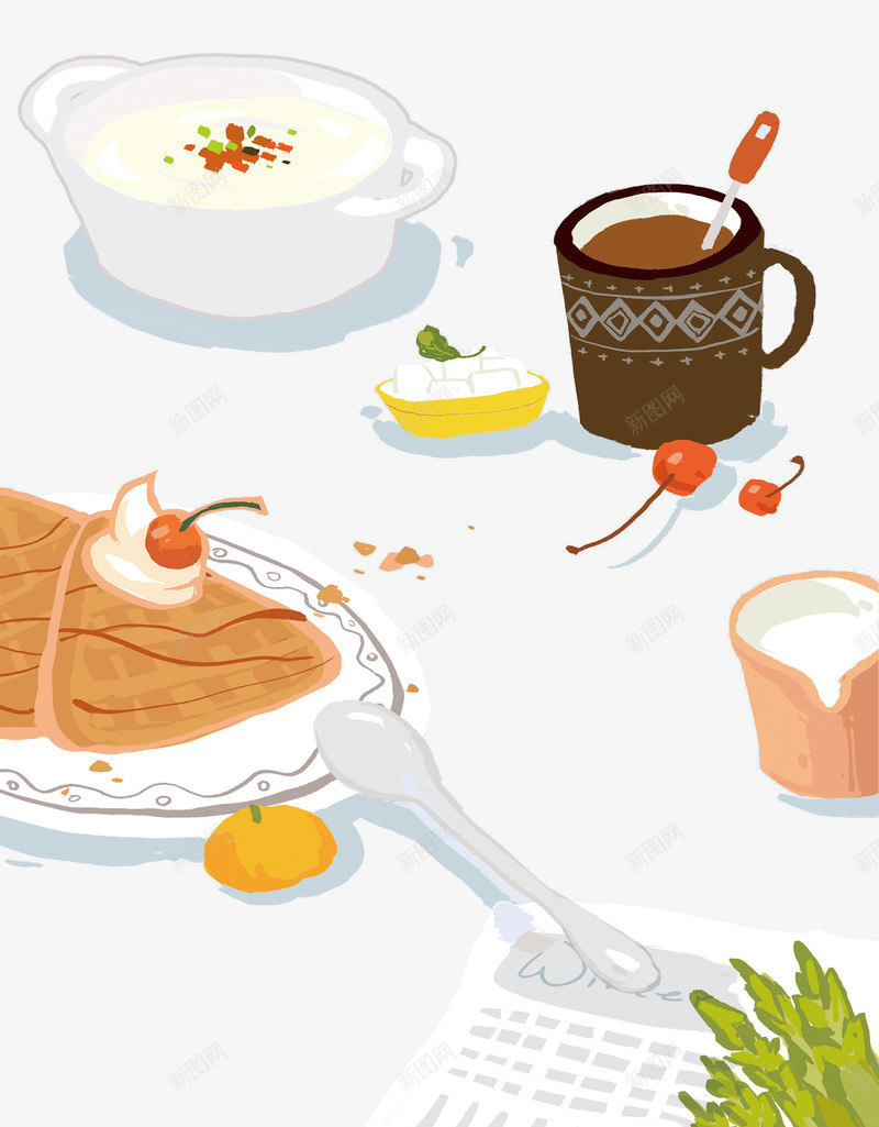 小清新食物插画png免抠素材_新图网 https://ixintu.com 卡通 可爱 咖啡 小清新 手绘 汤 甜点 碗 面包 食物