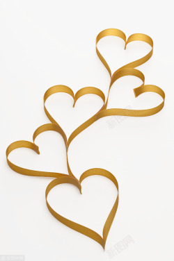 心形镂空金色丝带爱心叶子高清图片