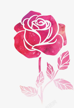 手绘粉色水墨玫瑰素材
