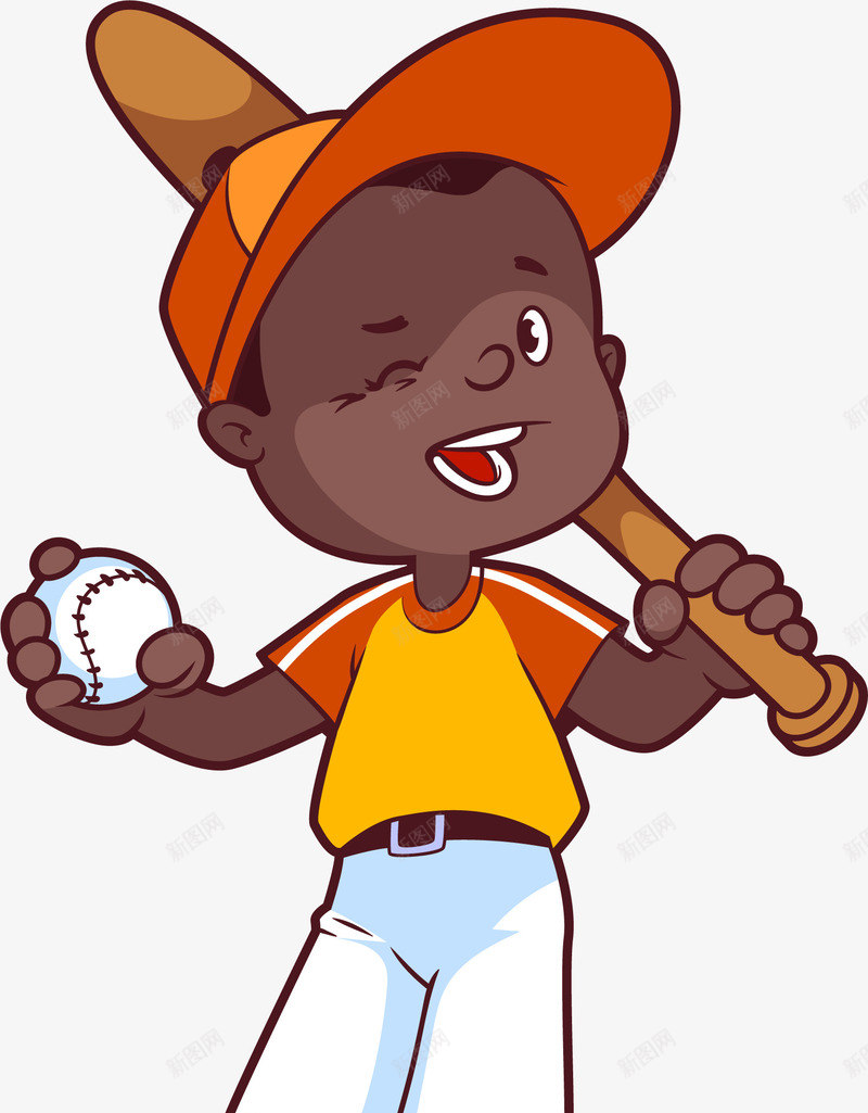 卡通人物小朋友png免抠素材_新图网 https://ixintu.com 人物 卡通 小朋友 开心 棒球 球棒 眯眼 运动