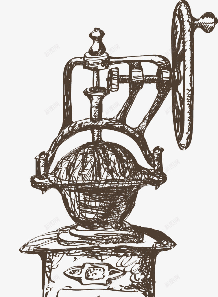 手绘复古咖啡机线稿png免抠素材_新图网 https://ixintu.com 咖啡机 复古 手绘 线稿
