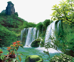 绿色瀑布瀑布风光高清图片