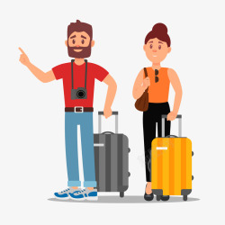 旅游出差一对拖着行李箱的情侣矢量图高清图片