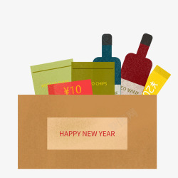 红酒优惠券新年快乐购物礼盒高清图片
