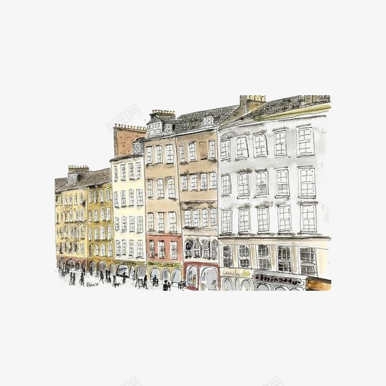 水彩欧洲城市png免抠素材_新图网 https://ixintu.com 商业街 城市插画 复古 欧洲风 水墨城市