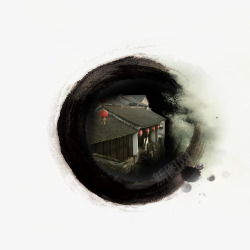 黑色瓦房水墨中的古镇小屋高清图片