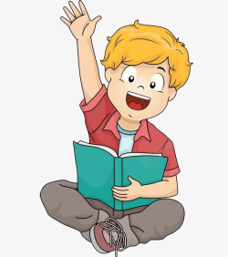 认真听课看书举手的男孩高清图片