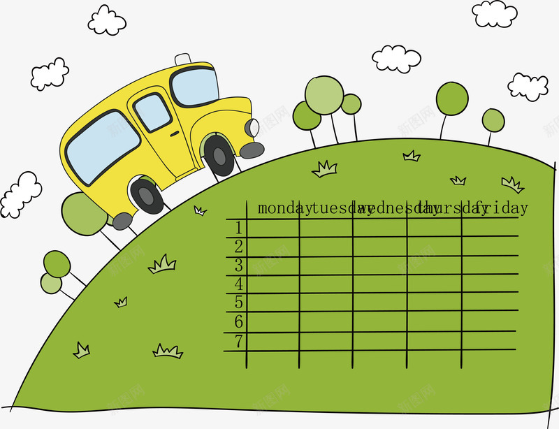 校车课程表矢量图ai免抠素材_新图网 https://ixintu.com 学校 手绘课表 教育 机构 校车设计 矢量图 精美 课程表设计