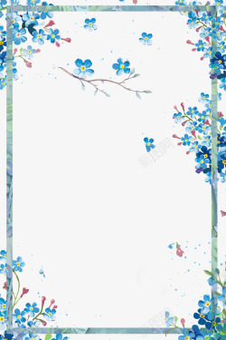 蓝色小清新花朵装饰边框素材