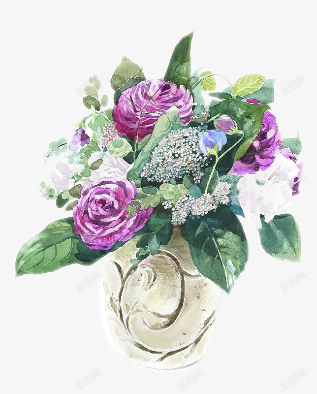 紫色艺术节png免抠素材_新图网 https://ixintu.com 手绘 插花 植物 清新 绿叶 花卉 花朵