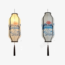 中式吊灯手绘长灯笼中国风餐厅走廊楼道会高清图片