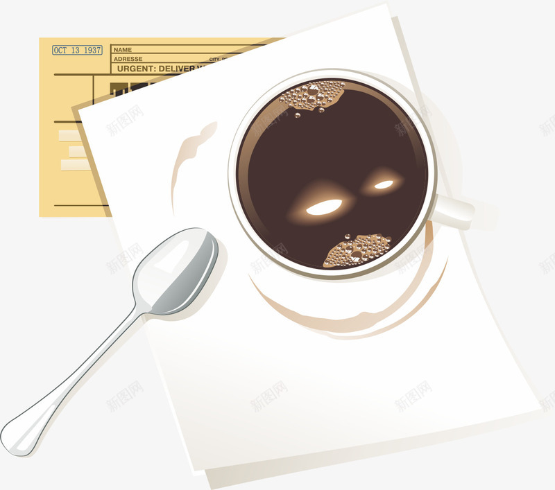 咖啡矢量图ai免抠素材_新图网 https://ixintu.com 勺子 咖啡杯 报纸 海报 票据 茶垫 矢量图