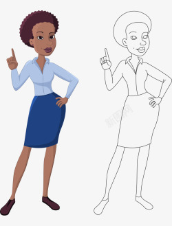 平面黑人素材卡通手绘美国黑人商务女士高清图片